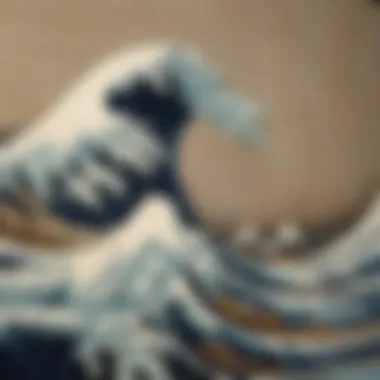Close-up of the intricate woodblock printing technique used by Hokusai