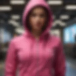 Fashionable hot pink zip hoodie styled with urban attire