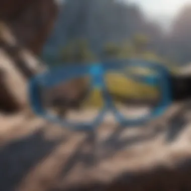 Clear blue light glasses on a rock climbing harness