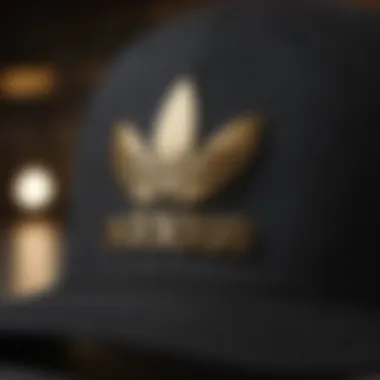 A close-up of an adidas snapback showcasing its unique design and branding.