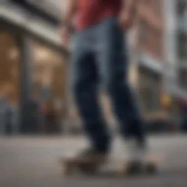 Dynamic action shot of a skateboarder showcasing Vans baggy pants during a trick.