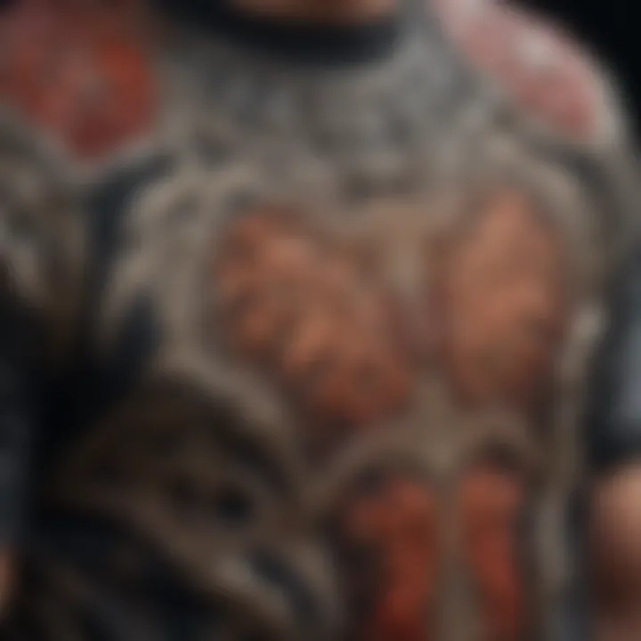 A close-up of intricate patterns and motifs on a Demon Slayer shirt, highlighting its artistic elements.