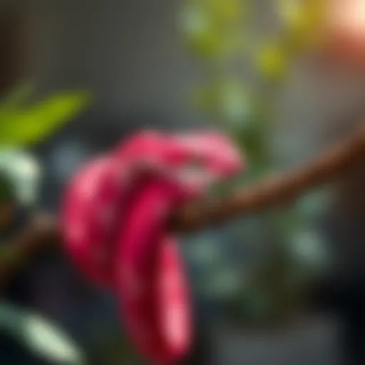 Vibrant Pink Pit Viper Vibrant pink pit viper coiled on a branch