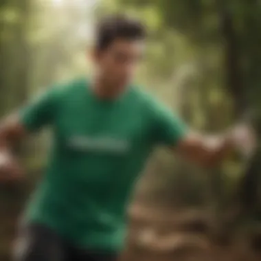 Athlete in Action with Green Tea Shirt Athlete wearing a green tea shirt while engaging in an extreme sport.