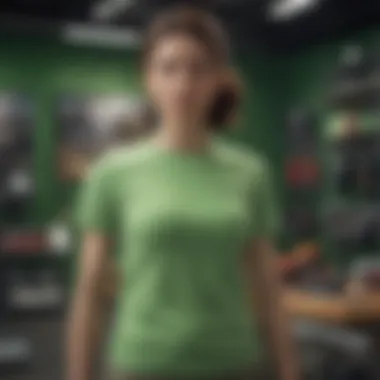 Green Tea Shirt and Extreme Sports Gear A vibrant green tea shirt displayed against a backdrop of extreme sports equipment.