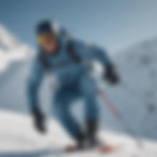 Dynamic athlete showcasing light denim gear during a thrilling moment on the slopes