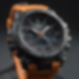 A close-up view of a G-Shock watch showcasing its rugged design and durability.