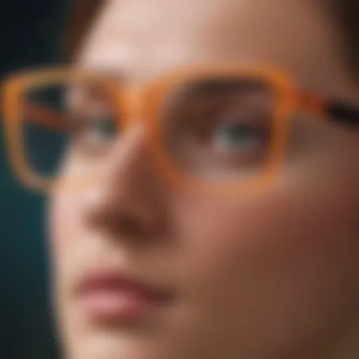 A close-up of stylish fake square glasses on a colorful background, showcasing their design.