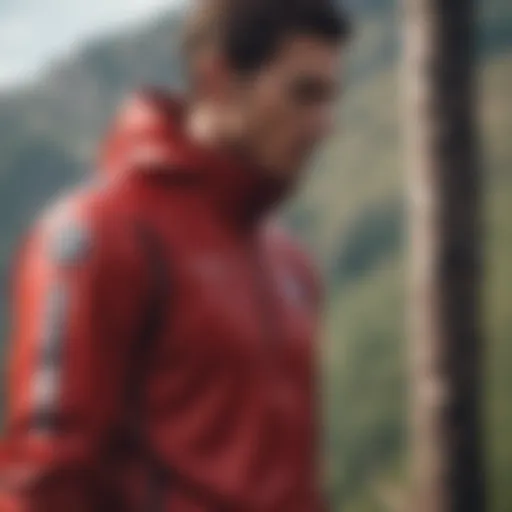 Dynamic athlete showcasing the red champion pullover during a thrilling outdoor adventure.