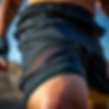 A close-up of black mesh shorts showcasing breathable fabric