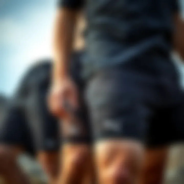 Different styles of black mesh shorts displayed together