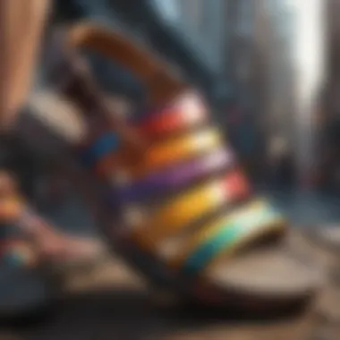 Close-up of pride sandals showcasing unique designs