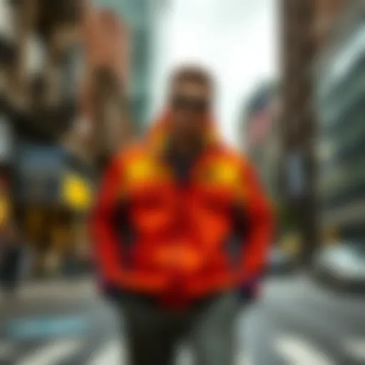 Stylish windbreaker jacket on a city street