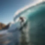 A surfer expertly carving through a wave