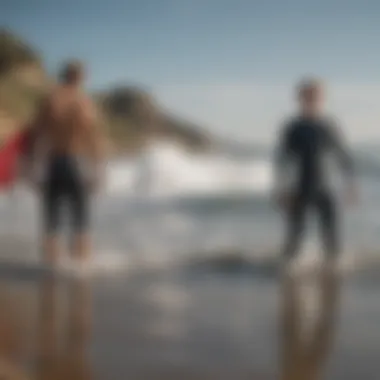 A group of surfers sharing experiences on the beach