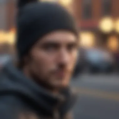 An extreme sports athlete wearing a slouchy beanie outdoors