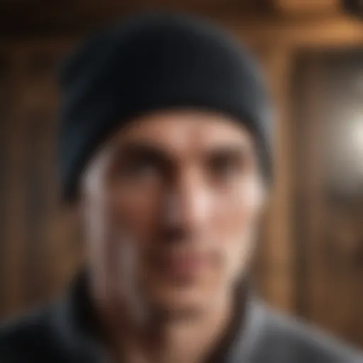 A stylish slouchy beanie displayed on a rustic wooden surface