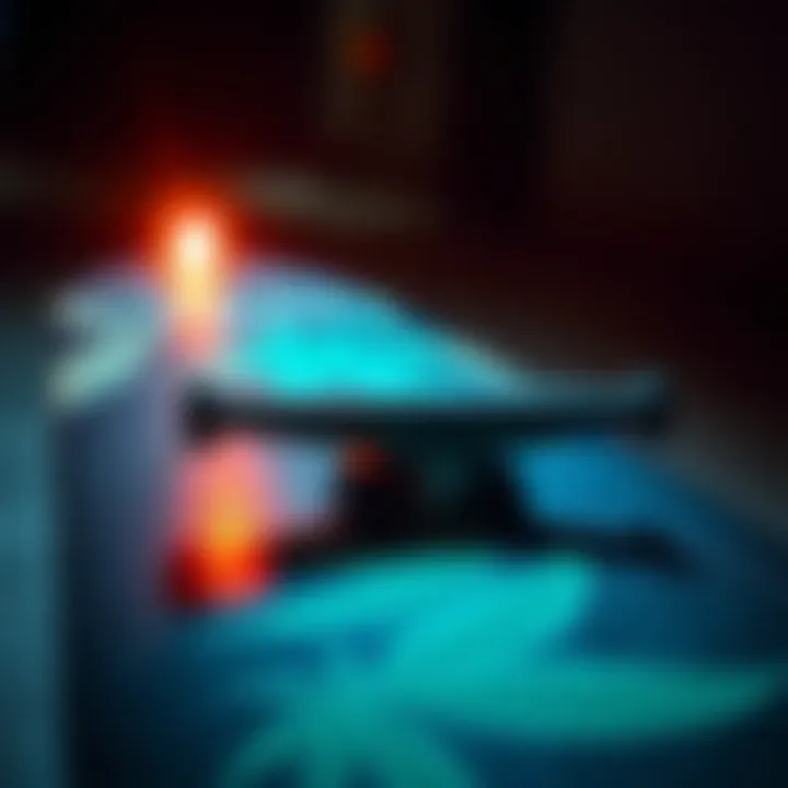 Skateboard deck with weed grip tape under bright light