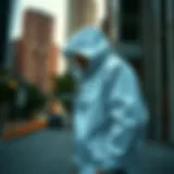 Urban Appeal of the White Windbreaker A stylish white windbreaker jacket displayed against an urban backdrop