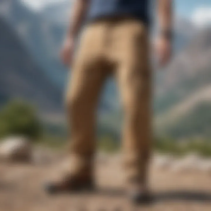 An extreme sports athlete wearing baggy chinos while engaging in an adventurous outdoor activity.