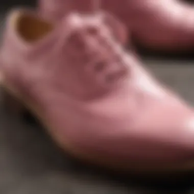 A close-up view showcasing the intricate design of pink oxfords.