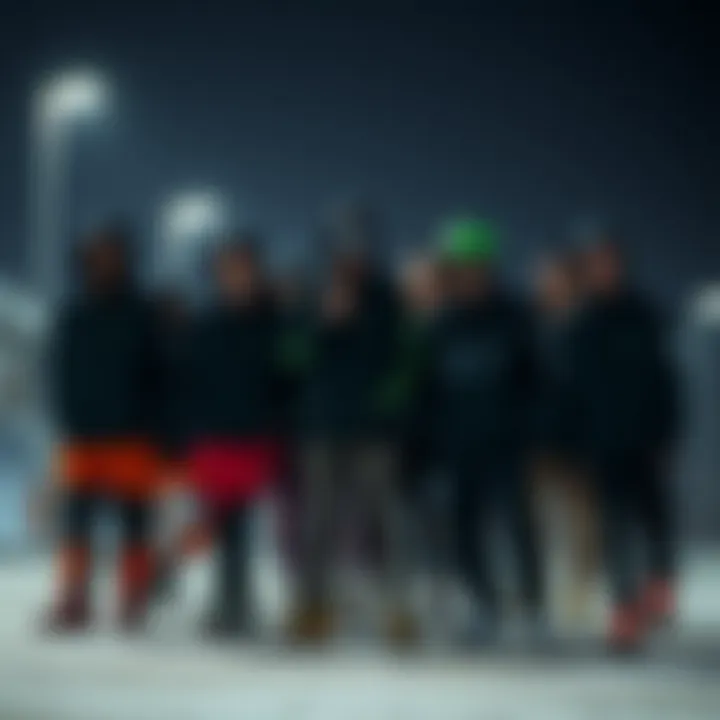 A group of extreme sports enthusiasts showcasing their black zippy hoodies