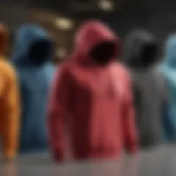 A vivid display of assorted plain solid color hoodies hanging in a row, showcasing their versatility in extreme sports.