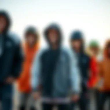 Community Spirit: Coordinated Hoodie Styles A group of extreme sports enthusiasts wearing coordinating hoodies