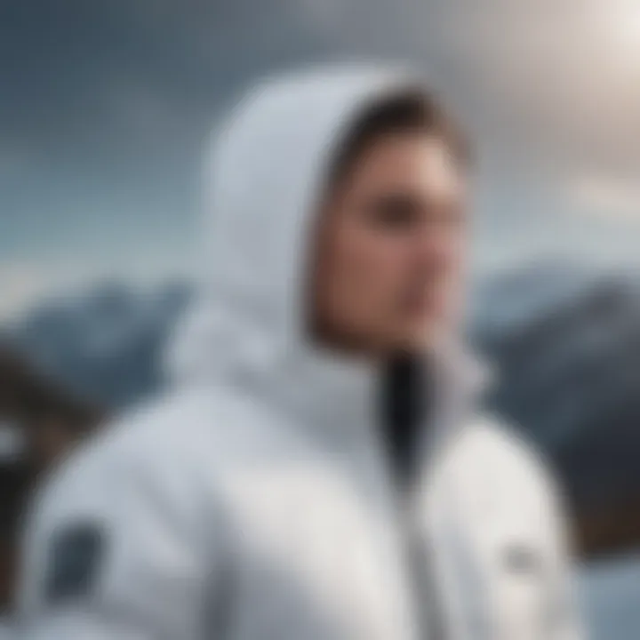 Outdoor scene featuring the white puffer jacket in an extreme sports setting