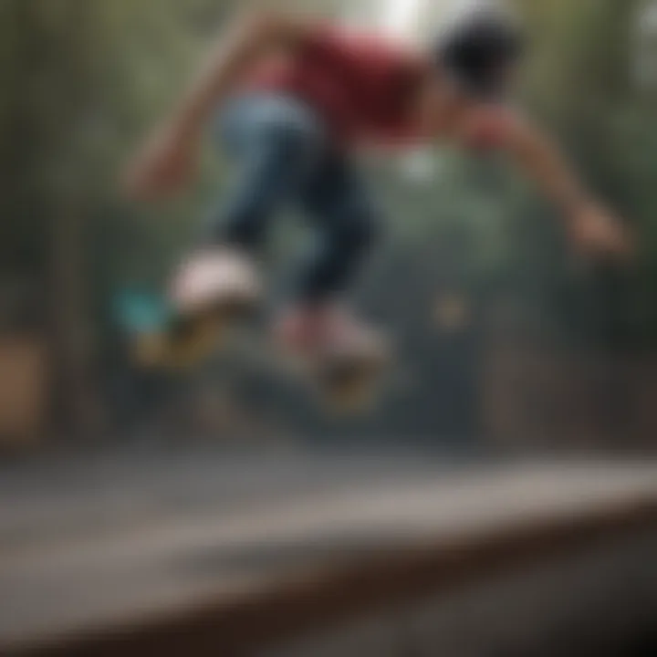 A skateboarder performing a trick on a Toy Machine deck