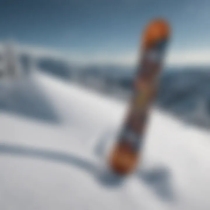 A collection of trippy snowboards displayed against a backdrop of winter landscapes.