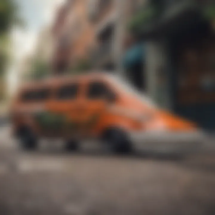 Aesthetic view of Tropical Vans Old Skool placed against a vibrant urban backdrop