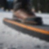 Close-up view of an Amazon stomp pad on a snowboard