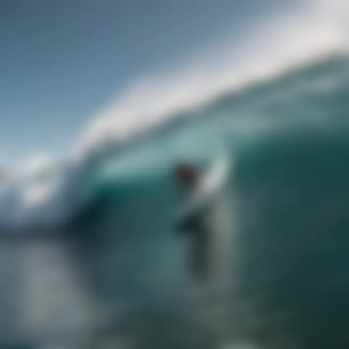 Close-up of a surfer navigating through a big wave