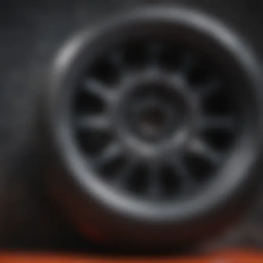 Close-up view of a black skate wheel showcasing its unique texture