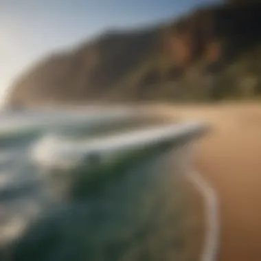 Efoil surfboard being used in a picturesque coastal landscape, emphasizing the environmental connection of the sport.