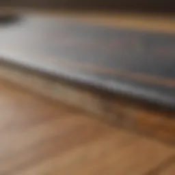 Close-up view of skateboard deck materials showcasing different textures and finishes.