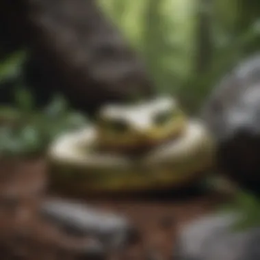 Pit Viper in Natural Habitat A pit viper in its natural habitat, coiled among rocks and foliage.