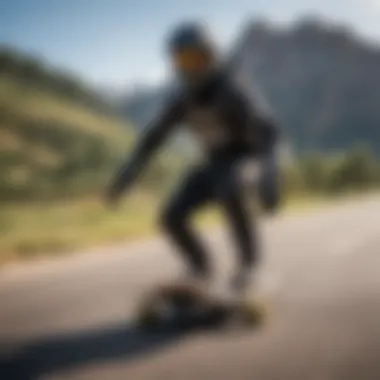 A rider performing tricks on a Halo longboard, illustrating the board's capabilities in extreme sports.