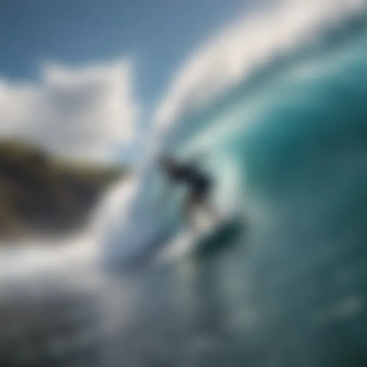 Surfer navigating a powerful wave under optimal wind conditions