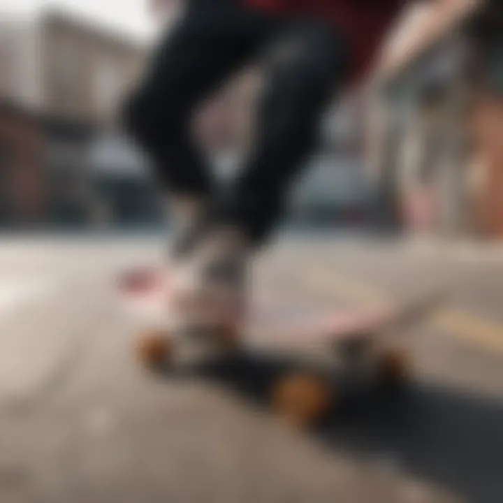 A skateboarder performing a trick on a skateboard adorned with Juice WRLD's grip tape.