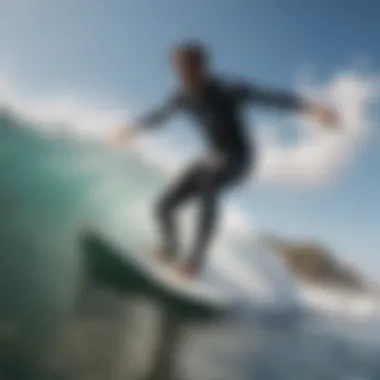 Surfer in Action with Machado Quad Fins Surfer riding a wave using Machado quad fins, showcasing performance