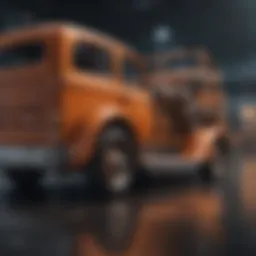 Close-up view of a penny truck showcasing its unique design features