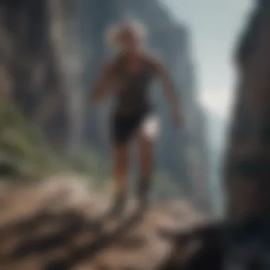 Confronting the Unknown: An Athlete's Challenge An athlete facing a daunting cliff, embodying fear and determination