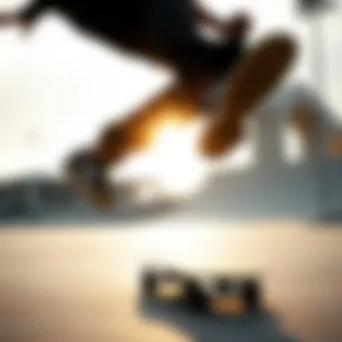 Rider demonstrating the impact of riser pads during a trick on a skateboard