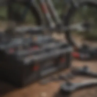 Close-up of a mountain bike toolbox with tools