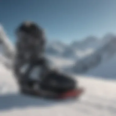 A close-up of the performance features of Union STR snowboard bindings during action on the slopes