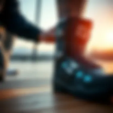 Proper Fitting of Wakeboard Boots Close-up of wakeboard boot fitting on a foot