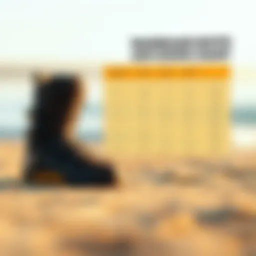 Illustration of wakeboard boots with sizing chart