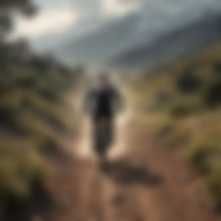 A mountain biker navigating a winding trail on a windy day